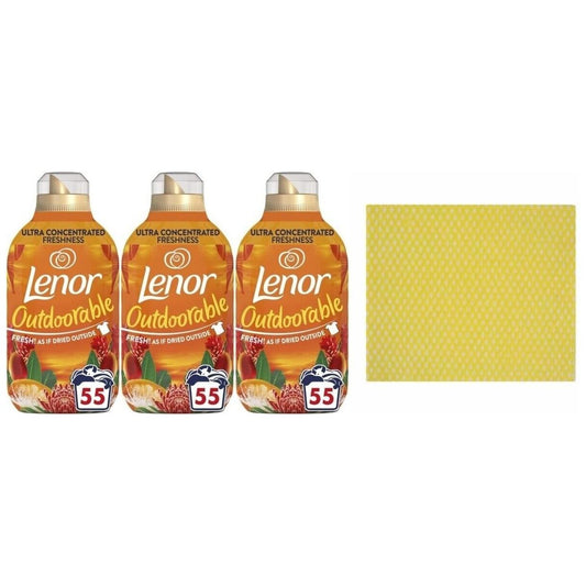 3 x Lenor Outdoorable Tropical Sunset Conditioner 55 W,770ml+Cleaning cloth