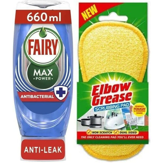 Fairy Max Power Antibacterial Liquid,660ml,Tea Tree Extract +Scrubbing Pad