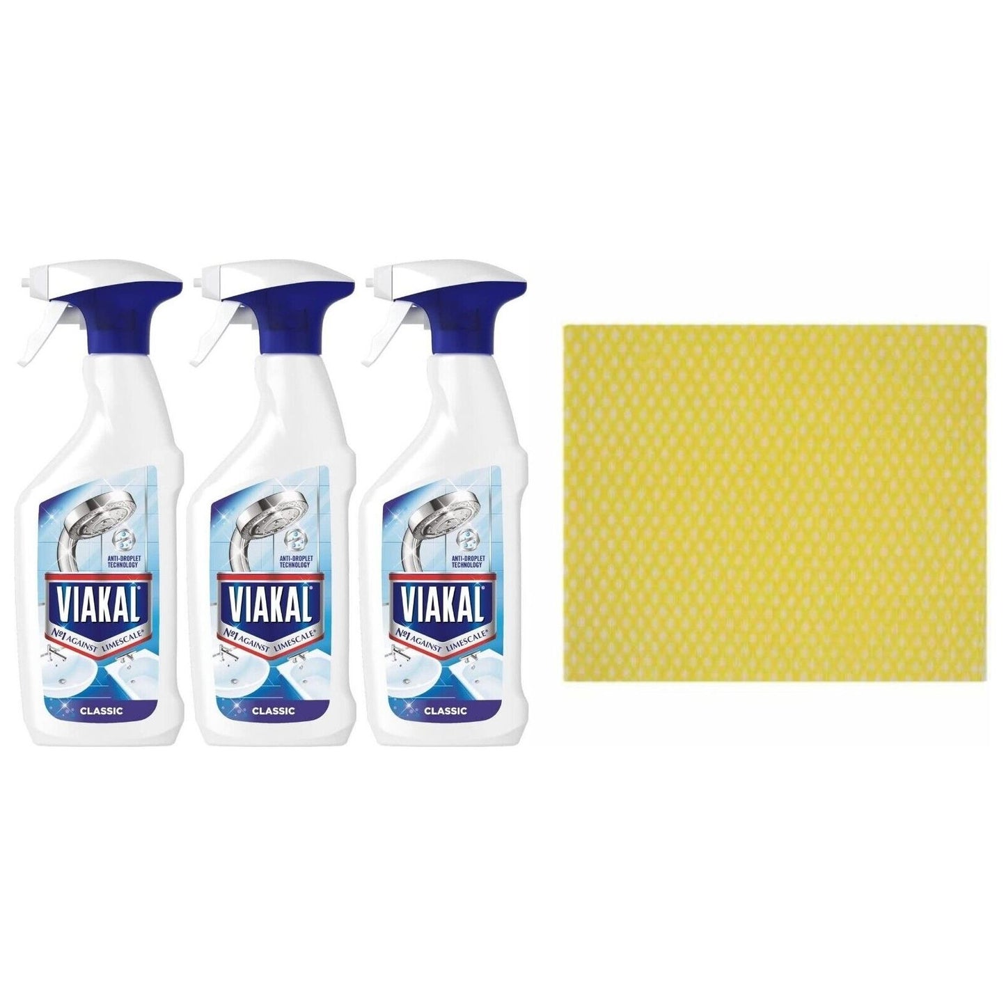 3 x Viakal Classic Remover Spray & Anti-Droplet Technology500ml+Cleaning Cloth