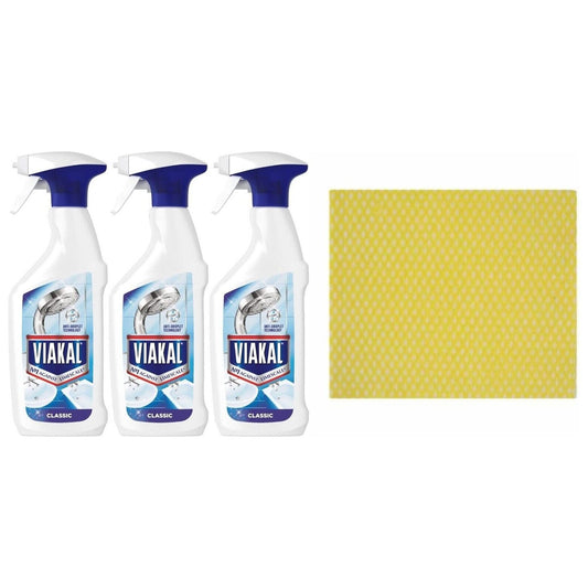 3 x Viakal Classic Remover Spray & Anti-Droplet Technology500ml+Cleaning Cloth