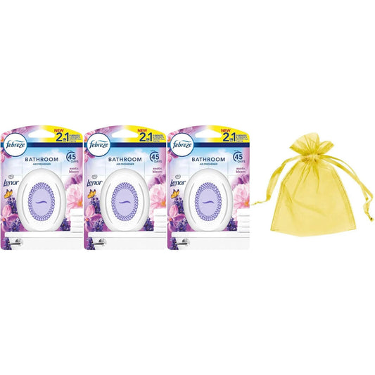 3 x Febreze Bathroom Air Freshener, Small Spaces,Exotic Bloom 7.5ml+Organza Bag