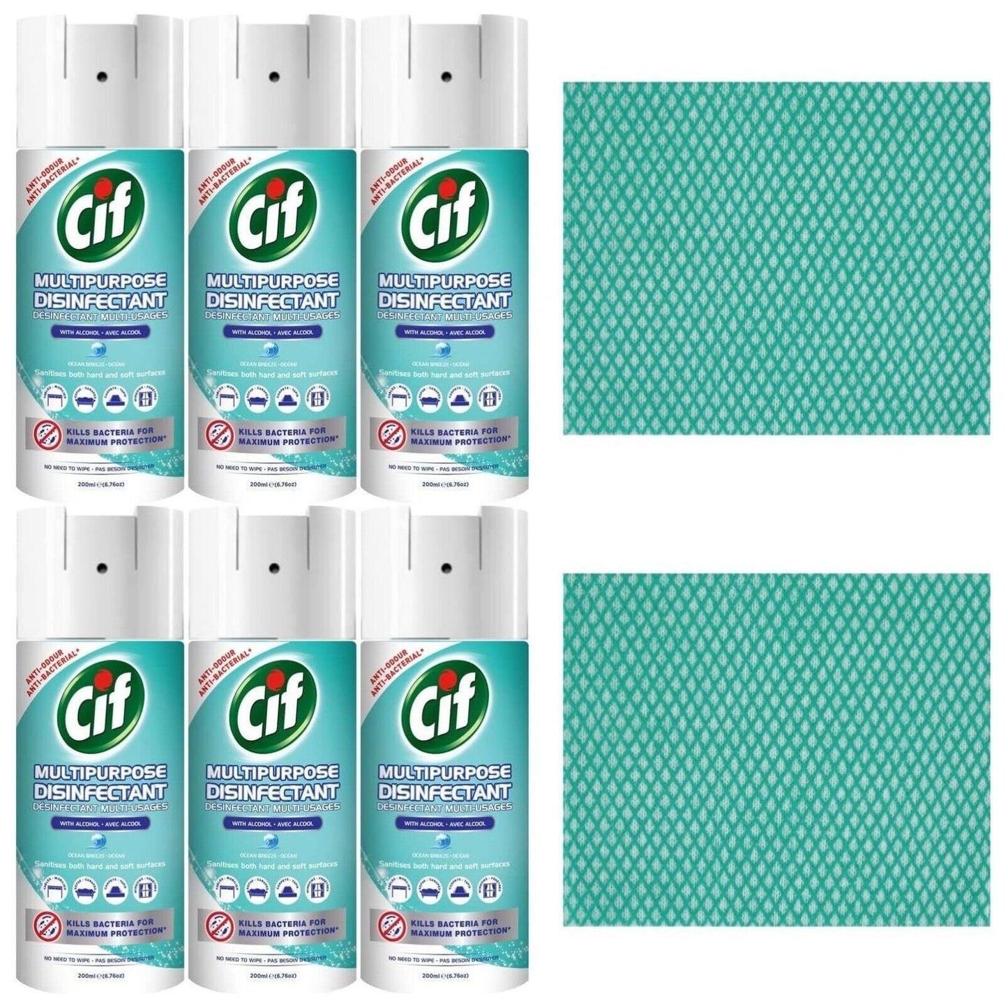 6x Cif Multipurpose Spray for Hard &SoftSurfaces,200ml,OceanBreeze+CleaningCloth