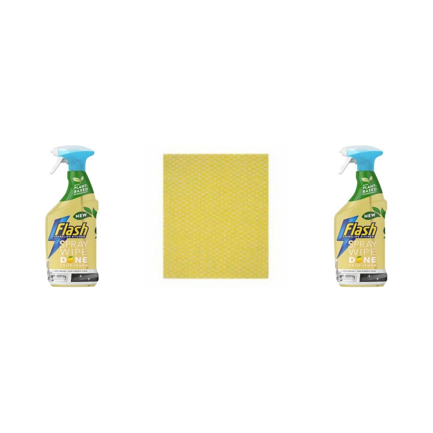 2 x Flash Spray Wipe Done Kitchen Crisp Lemon 800ml+Cleaning cloth