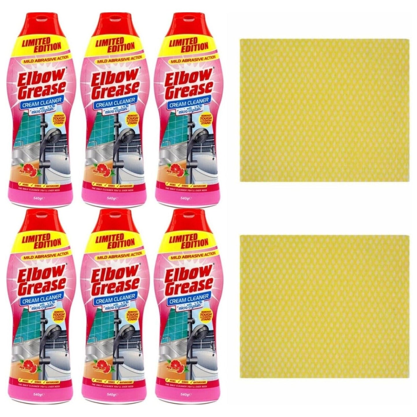 6 x Elbow GreaseCreamCleaner with Micro Crystals 540ml,Pink Blush+Cleaning Cloth