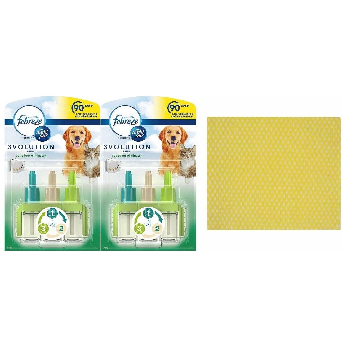 2 x Febreze 3Volution Plug-In Refill - Pet Odour Elimination+Cleaning Cloth