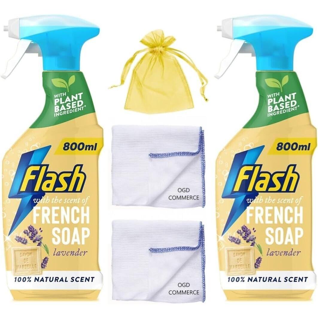 Flash French Soap & Lavender All Purpose Spray 800ml+Cleaning Cloth