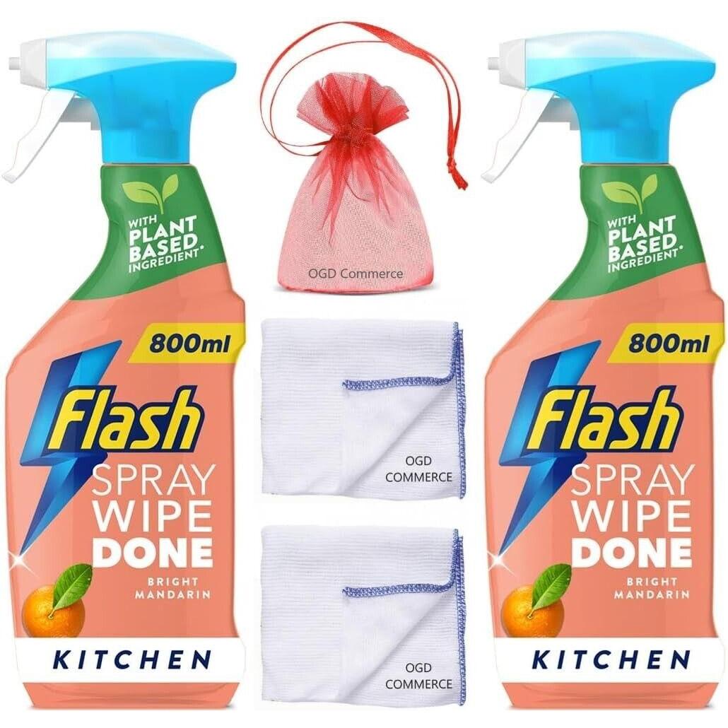 Flash Sparkling Kitchen,Spray Bright Mandarin-800ml+Cleaning Cloth