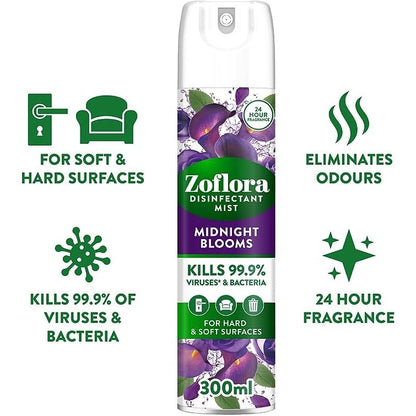 Zoflora Disinfectant Mist Air Spray, Midnight Blooms Scent, 300ml