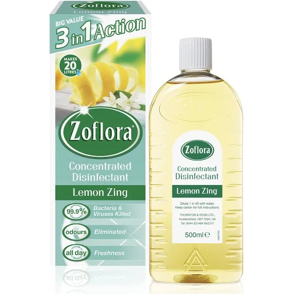 Zoflora Concentrated Multipurpose Disinfectant, Lemon Zing Scent, 500ml