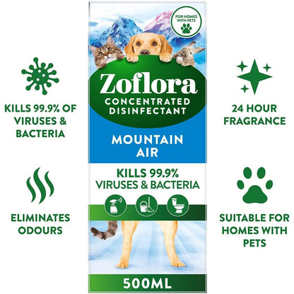 Zoflora Concentrated Multipurpose Disinfectant, Mountain Air + Velvet Poppy Scent, 500ml, 2 Pack